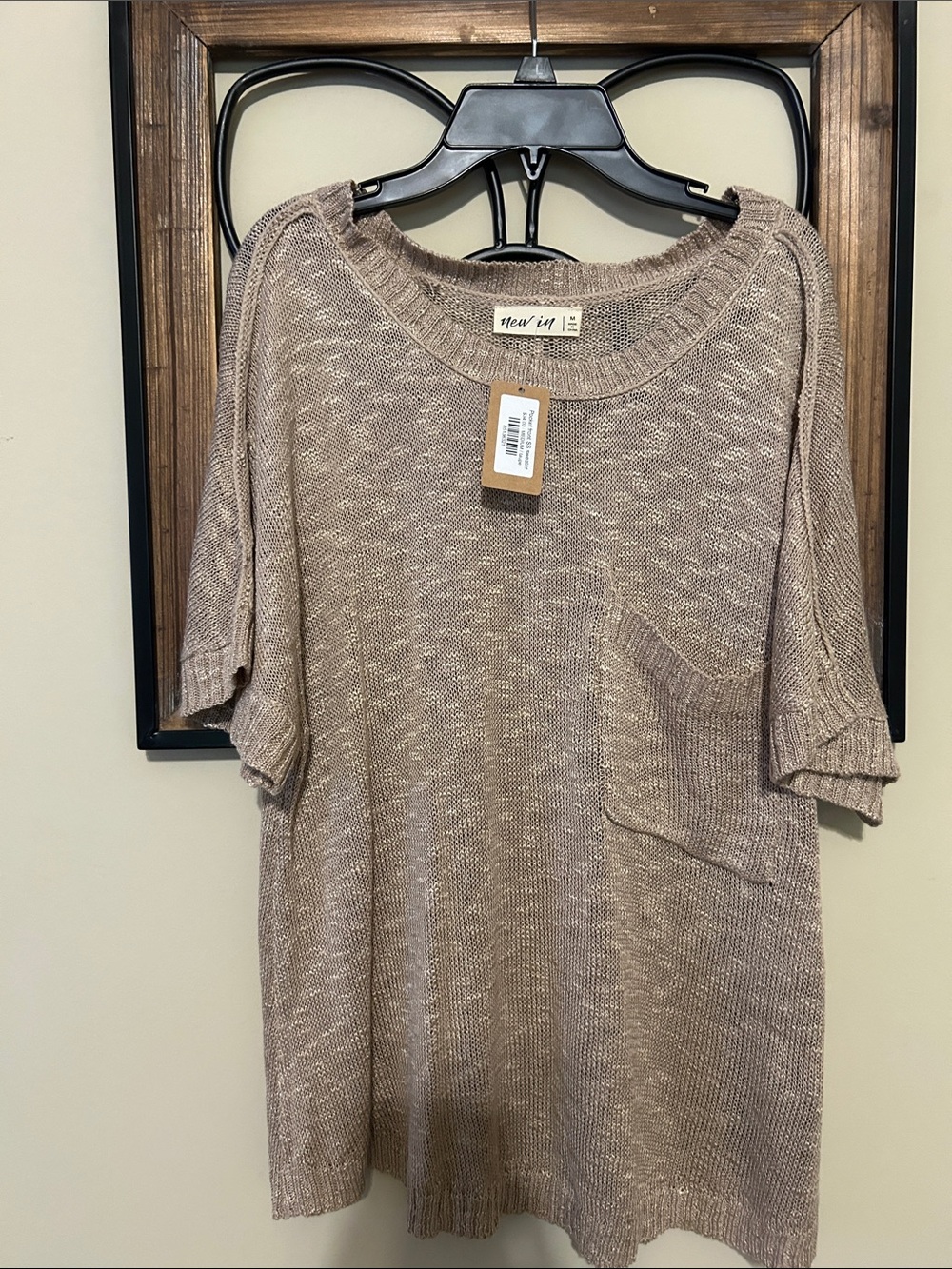 Relaxed Knit Pocket sweater  Top - Taupe